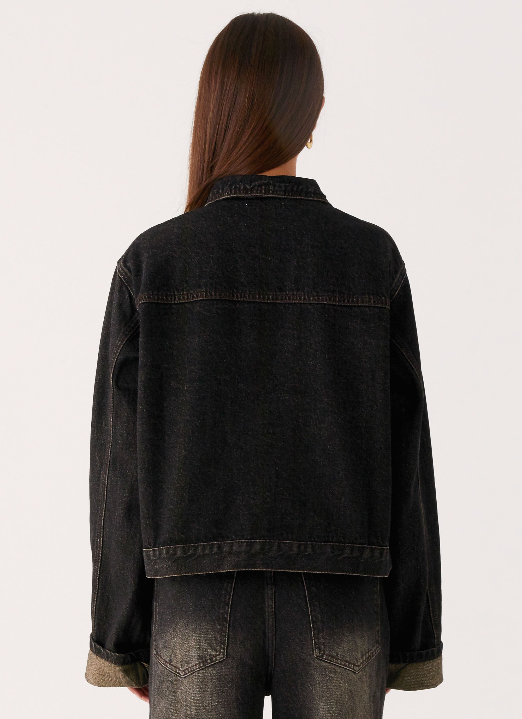 Back Again Oversized Denim Jacket - Acid Charcoal