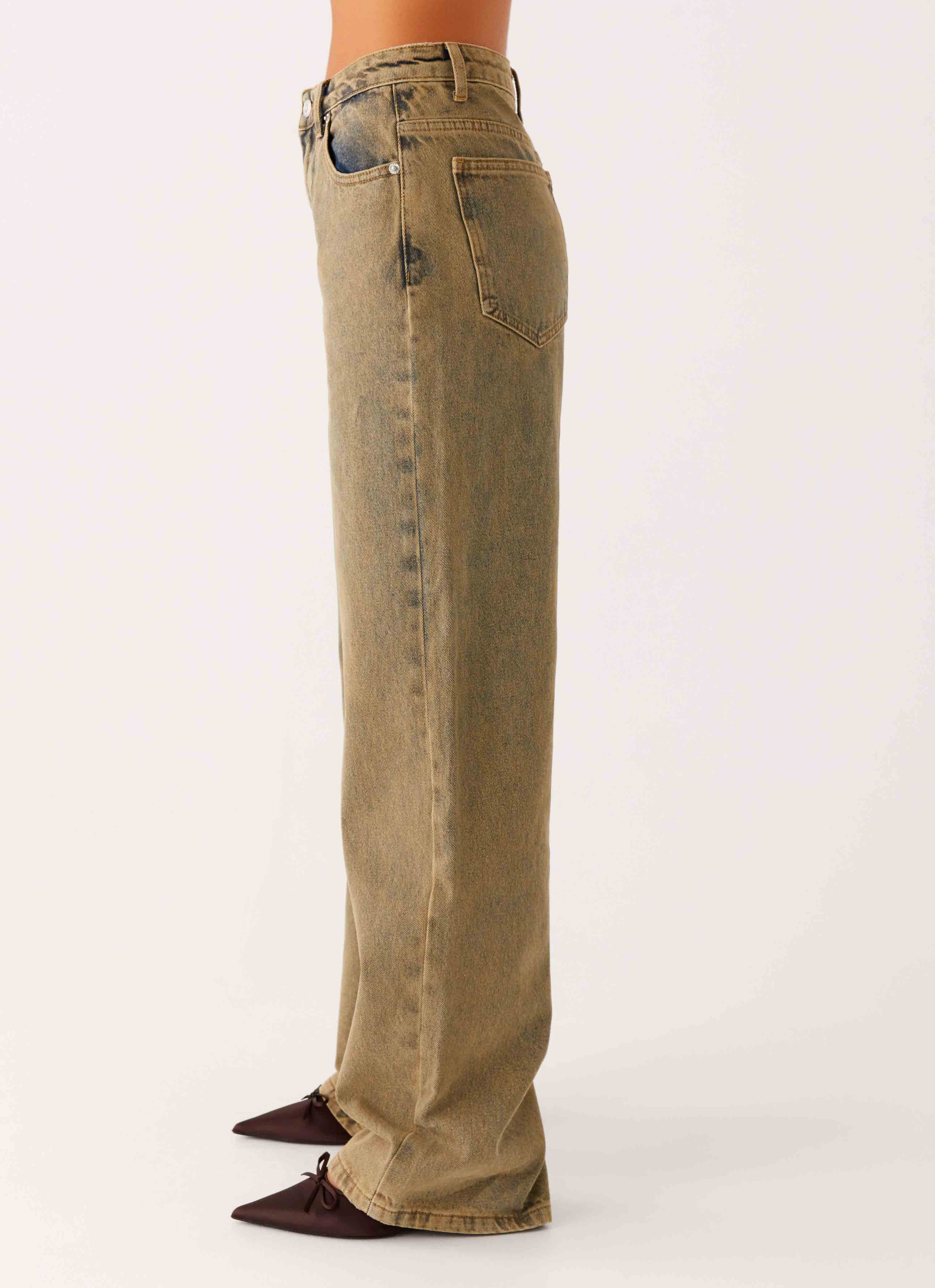 Back Again Straight Leg Denim Jeans - Brown Sand Wash