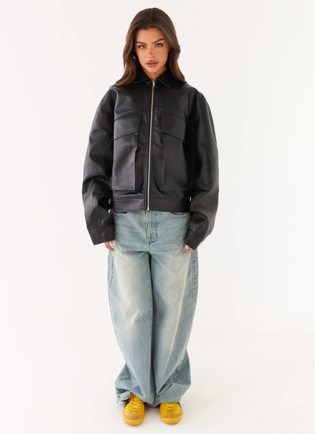 Lula Faux Leather Bomber Jacket - Black